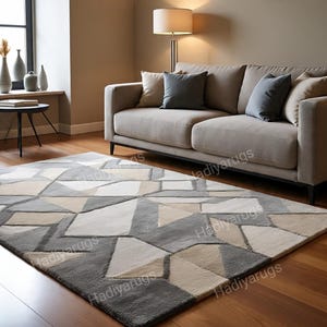 Neutral New Zealand Wool Rug: Hand-Tufted Modern Living Room Carpet