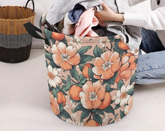 Peaches and Wildflowers Collapsible Laundry Basket| Foldable Laundry Basket| Folding Laundry Basket| Clothes Basket