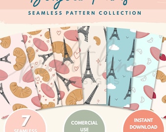 Paris Seamless Pattern Bundle | Paris Digital Paper | 7 Seamless PNG Patterns | Commercial Use