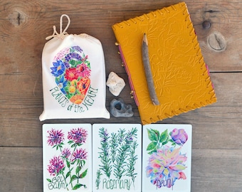 Oracle Deck:  PRE-ORDER Plants of the Heart, oracle cards and guidebook in a BAG. Watercolor oracle cards, artful divination.