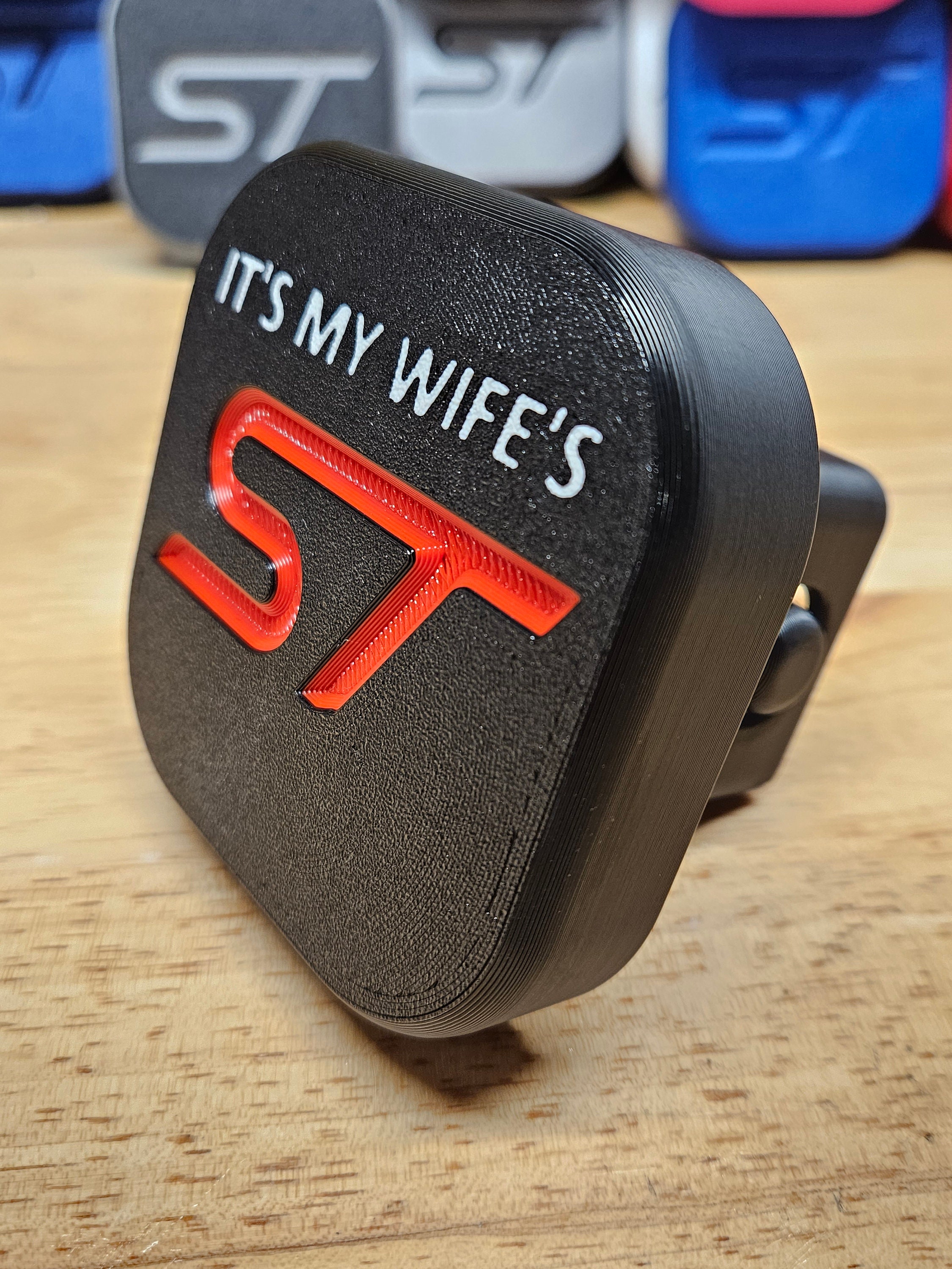 It's My Wife's Ford Explorer/Edge ST Trailer Hitch Receiver Cover/Plug - you choose Custom Colors and Finish!!!