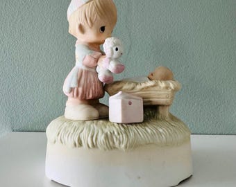 Rare Vintage Precious Moments Music Box Figurine 'Christmas is a time to Share'  with box, Collectible Keepsake, Perfect Mothers day Gift