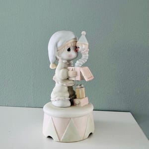 Rare Vintage Precious Moments Figurine and music box &#39;God Sent You Just In Time&#39; with box, Collectible Keepsake Perfect Christmas Gift