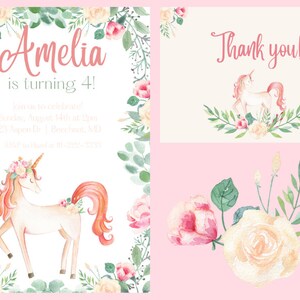 Unicorn Invitation | Watercolor, Printable, Template, Download, Birthday, Baby Shower, Editable