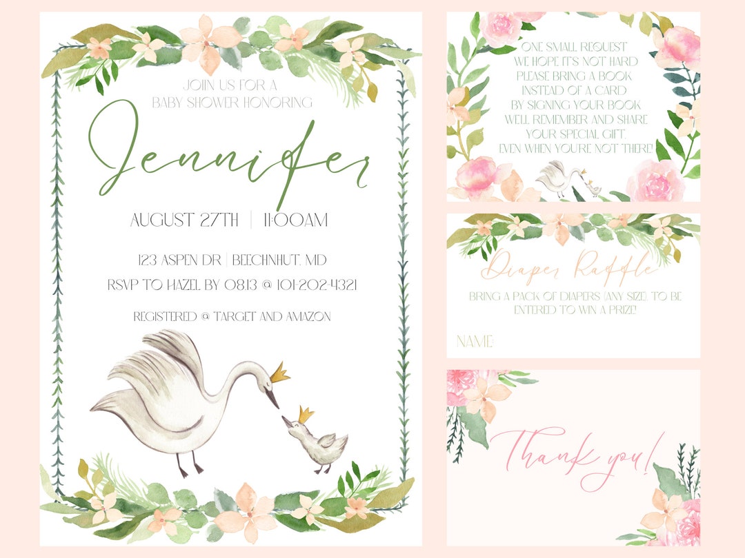 Swan Princess Baby Shower Invitation | Watercolor, Printable, Template ...
