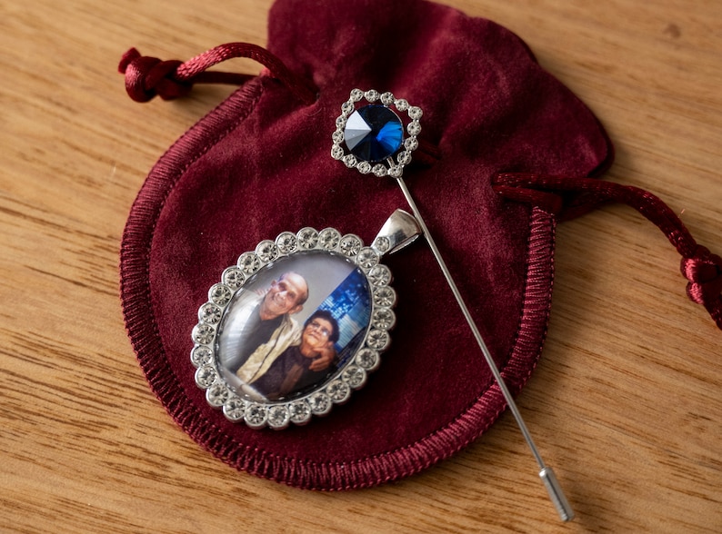 Deluxe Memorial Photo Charm for Bouquets A Personalised Wedding Gift for Her with Photo and 'Something Blue' image 4