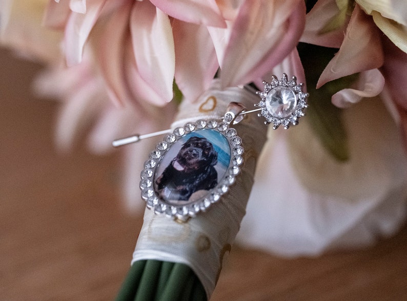 Deluxe Memorial Photo Charm for Bouquets A Personalised Wedding Gift for Her with Photo and 'Something Blue' image 3