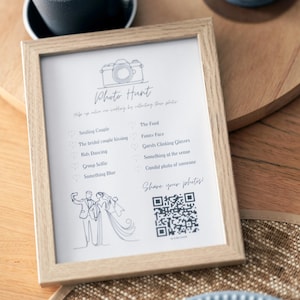Cartão de jogo de caça ao tesouro de casamento - modelo editável Canva ou Photoshop com acesso ao serviço de código QR com DESCONTO e download instantâneo