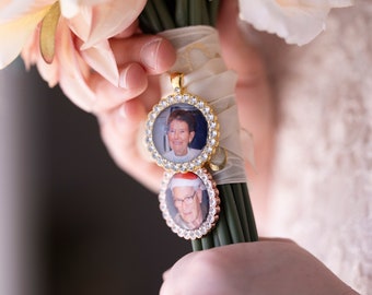 Wedding Photo Memory Bouquet Charm - Bridal Traditional Bouquet Charm with Rhinestones - Heart, Circle or Square