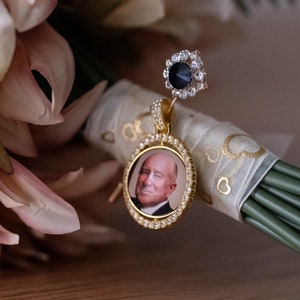 Double-sided Bridal Bouquet Photo Memory Charm, Rotatable Personalised Bridal Charm with 2 photos