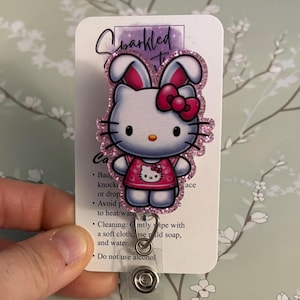 Bunny kitty retractable badge reel, Easter bunny badge reel, Cute kitty badge reel, Nurse&#39;s badge reel, Teacher&#39;s badge reel