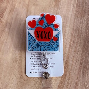 XOXO, carrete de credencial con carta de amor, carrete de credencial de San Valentín, carrete de credencial retráctil, carrete de credencial médica, carrete de credencial de docente, carrete de credencial de enfermera