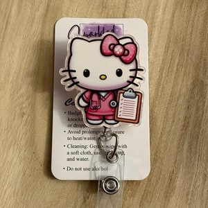 Kitty nurse badge reel, Nurse retractable badge reel, RN badge reel, Medical badge reel, HK nurse badge reel