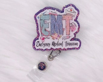 EMT Abzeichen Reel, Acryl Krokodilklemme, Sanitäter Ausweishalter