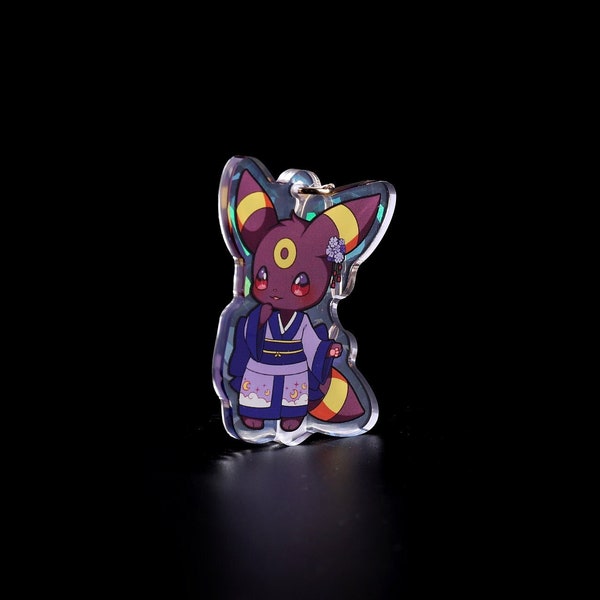 Umbreon Keychain , Eeveeloutions, Holographich Keychain, Poke Keychain, Umbreon kimono, Double sided acrylic keychain, Holographic Umbreon