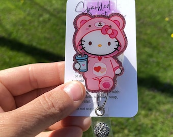 Cute Kitty Badge Reel, HK Coffee bear, Kawaii HK badge reel, Kawaii Coffee kitty, Coffee kitty badge reel, Nurses badge reel, Kawaii HK bear