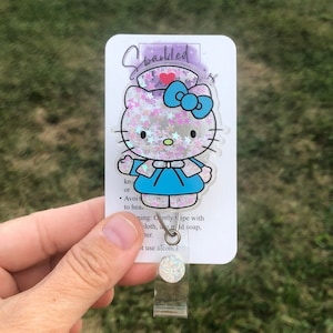 Cute Nurse Kitty, Nurse kitty dry shaker, Nurse kitty retractable badge reel, Shaker badge reel, Nurses badge reel, Teacher&#39;s badge reel