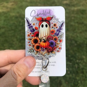 Ghost badge reel, Halloween badge reel, Floral Ghost, Nurses badge reel, Medical badge reel, Nurses badge reel, Teachers badge reel