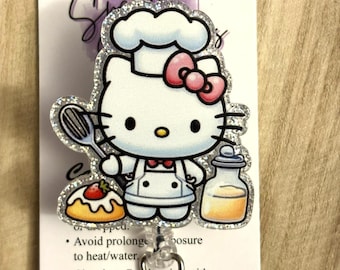 Cute Chef Kitty, Cook kitty badge reel, Waitress badge reel, Waiter badge reel, HK cook badge reel, Retractable badge reel, HK chef badge