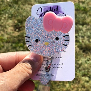 Cute kitty badge reel, Kitty with pink bow badge reel, Cute kitty retractable badge reel, Nurses badge reel, Teachers badge reel