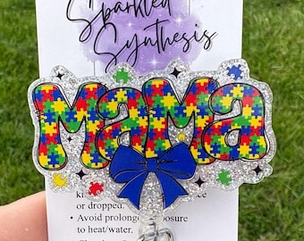 Porta credenciales para mamás de niños con autismo, porta credenciales personalizado para mamás, porta credenciales con forma de pieza de rompecabezas, insignia de neurodiversidad, regalo para mamás de niños con necesidades especiales, insignia de autismo