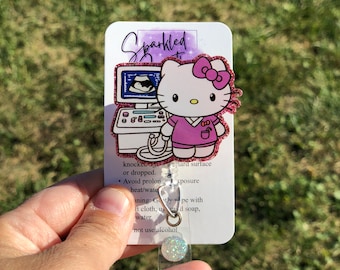 Cute Kitty Sonographer, Sonographer badge reel, Ultrasound badge reel, HK badge reel, HK sonographer, Ultrasound tech badge reel