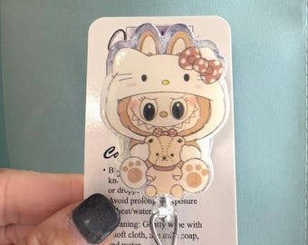 Cute kitty badge reel, Labu kitty badge reel, Nurses retractable badge reel, Kawaii labu badge reel, Kawaii monster badge reel, Office badge