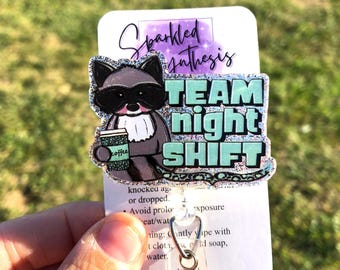 Team Night Shift, Night shift retractable badge reel, Nurses badge reel, Medical badge reel, overnight worker badge reel, RN badge reel