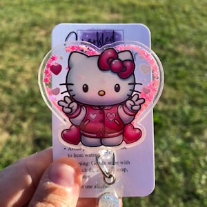 Cute kitty heart shaker badge reel, Dry shaker badge reel, Kitty shaker retractable badge reel, Nurses badge reel, Teachers badge reel