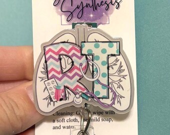 RT Respiratory Therapist badge reel, Lungs badge reel, Retractable badge reel,