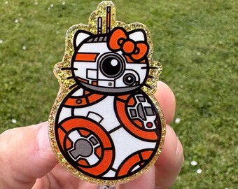 BB Kitty Inspired Droid Badge Reel, Cute Robot Kitty Badge Holder, Glitter Sci-Fi Badge Reel, Geek Nurse Badge Reel, Space Fan Gift