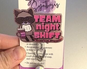 Team Night Shift, Night shift retractable badge reel, Nurses badge reel, Medical badge reel, overnight worker badge reel, RN badge reel