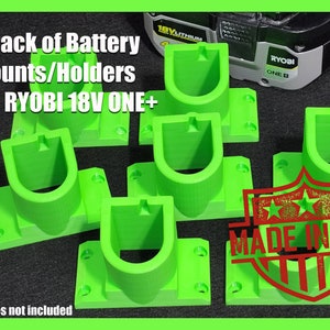 7-Pack Battery Holder/Mount/Bracket | For RYOBI 18V ONE+ Batteries | Sturdy Design | Multiple Colors Available | 3D-Printed | Made in USA