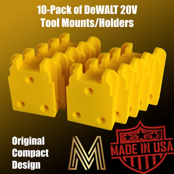 10-Pack Tool Holder/Mount/Bracket | For DeWALT 20V Tools | Compact Original Design | Multiple Colors Available | 3D-Printed | Made in USA