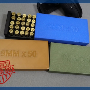 50 Round 9mm Luger Ammo Box | Secure Sliding Lid | Multiple Colors | Customizable Text Available | 3D-Printed | Made in USA