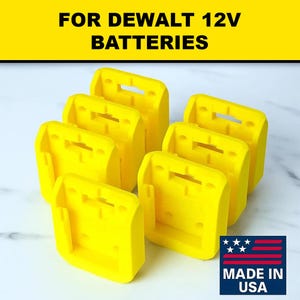 DeWALT 12v Battery Holders | 7-Pack Battery Holder Wall Mount | Original Design | Multiple Colors Available | 3D-Printed | Made in USA