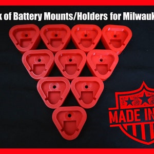 10-Pack Battery Holder/Mount/Bracket | For Milwaukee M12 Batteries | Compact Design | Multiple Colors Available | 3D-Printed | Made in USA
