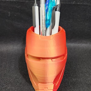 Iron Man Helmet Style Pen/Pencil/Stationery Holder | Desk Organizer | Dual Color Red-Gold | 3D-Printed | Made in USA