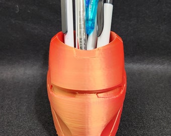 Iron Man Helmet Style Pen/Pencil/Stationery Holder | Desk Organizer | Dual Color Red-Gold | 3D-Printed | Made in USA