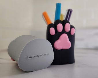 Cat Paw Pen Cup Stationery Holder | Kawaii Desk Organizer | Free Personalization | Customizable Colors | 3D-Printed | Made in USA | STLFLIX