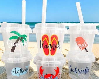 Personalized Kids Beach Birthday Themed Party Cup - Custom Pool Summer Tumbler Vacation Favors - 16oz