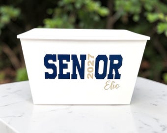 Personalized Graduation Gift Basket - Senior Class of 2027 Grad - Custom Name Team Sports Bin
