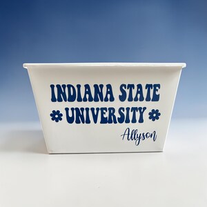 Personalized University College Graduation Gift Basket - Senior 2026 Grad - Retro Daisy Commitment Party Bin
