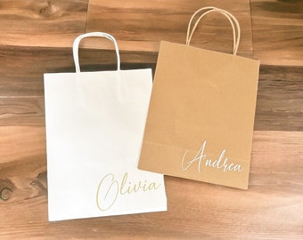 Personalized Custom Name Gift Bags - Bachelorette Party - Bridal Shower Gifts - Birthday Gift Tote - Wedding Gift - Bridesmaid Gift Bag