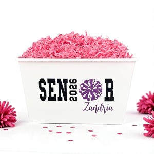Personalized Sports Sport Graduation Gift Basket - Cheer Senior Cheerleader 2026 - Team Gift - Pom Bin