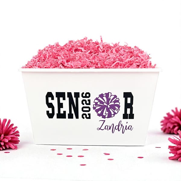 Personalized Sports Sport Graduation Gift Basket - Cheer Senior Cheerleader 2026 - Team Gift - Pom Bin