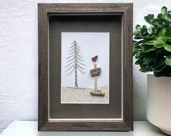 Sea Glass Bird Driftwood Cabin Beach Sand Picture Upcycled Art