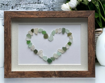 Sea Glass Green Shades Mosaic Heart Picture Pebble Art