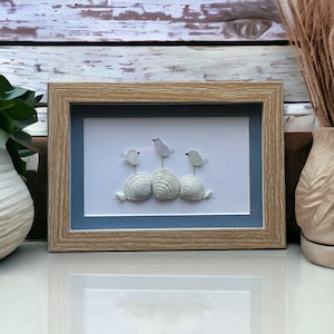 Sea Glass Three Birds Family Picture Shell Upcycled Art