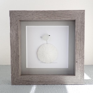 Gray Sea Glass Bird on Sand Dollar - Sea Glass Art Picture - Upcycled Art